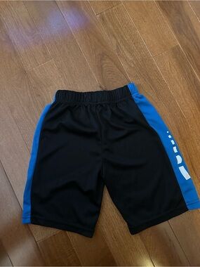 Kids Black Athletic Shorts with Blue Side Panels